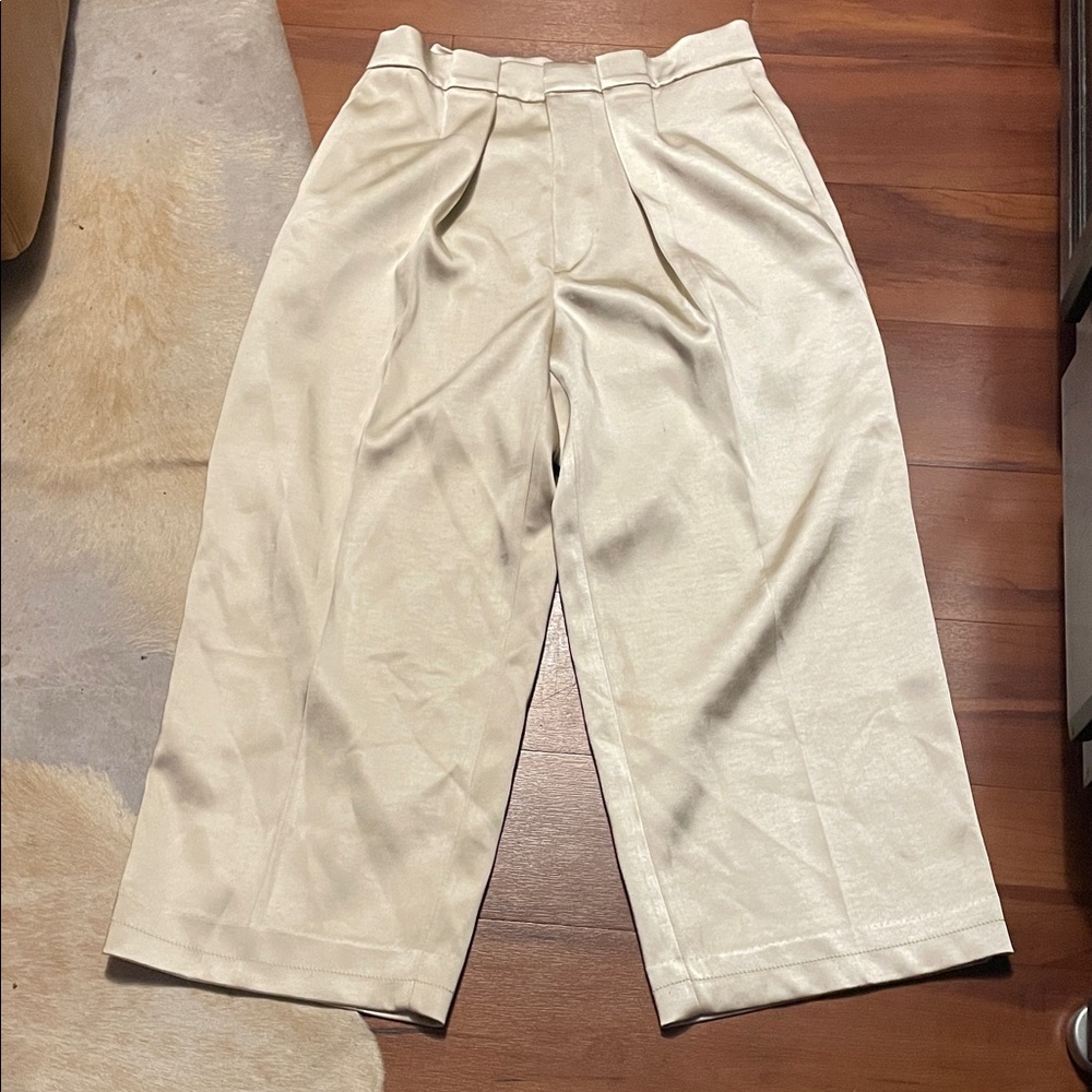 Zara Cream High-Rise Wide Leg Trousers